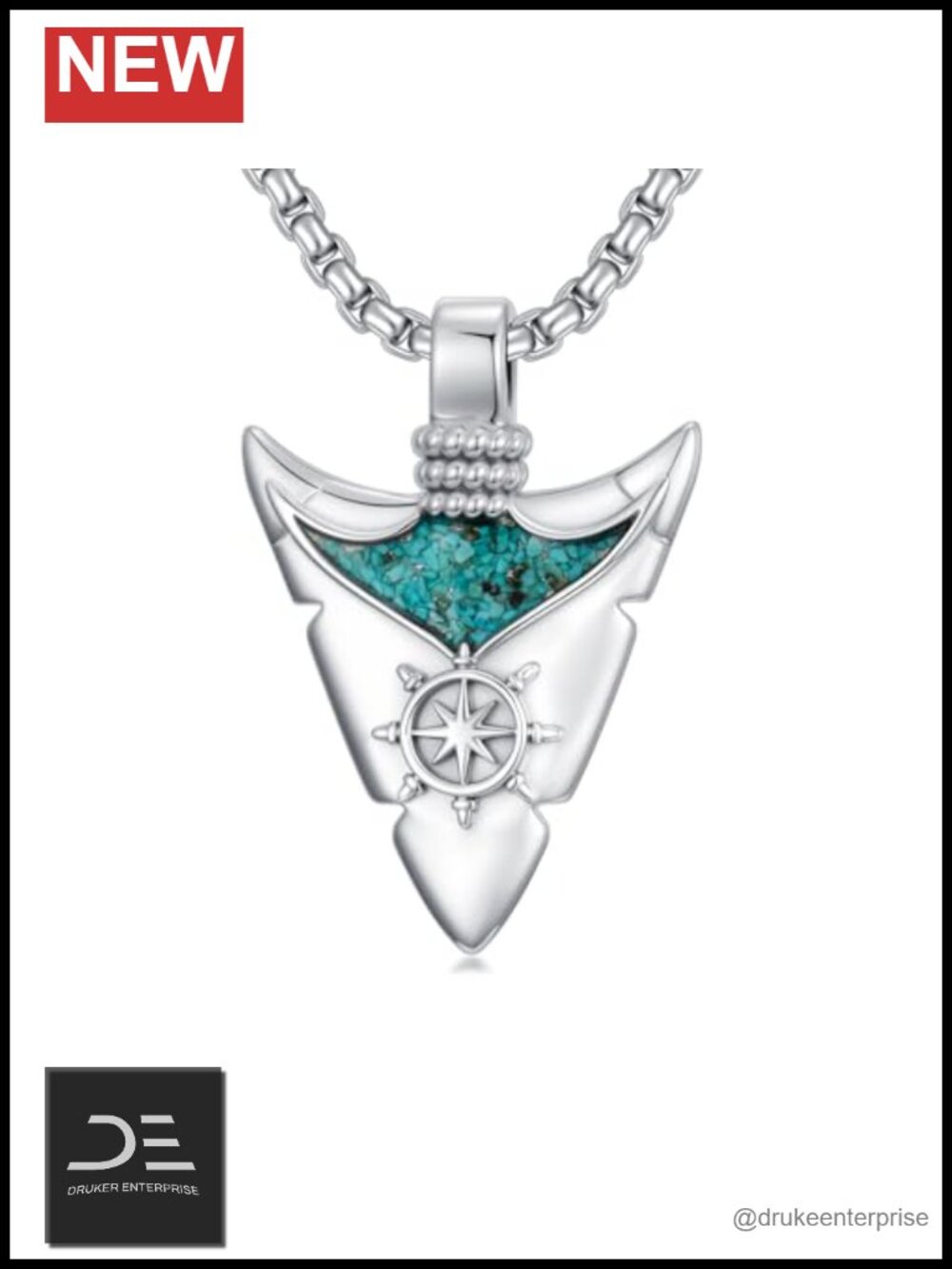 925 Sterling Silver Arrowhead Necklace Turquoise Inlay Nautical Pendant